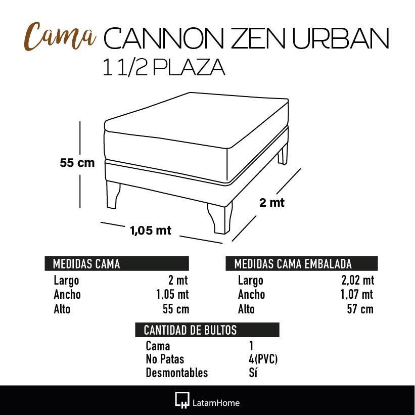 Cama Europea Cannon Zen Urban 1.5 Plaza Tela Negro-2
