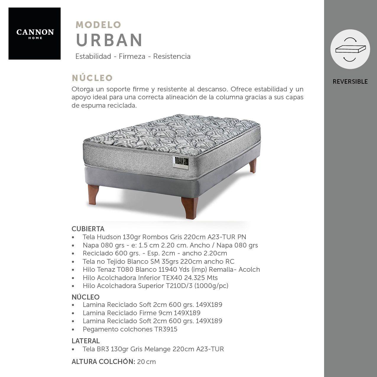 Cama Europea Cannon Zen Urban 1.5 Plaza Tela Negro-3