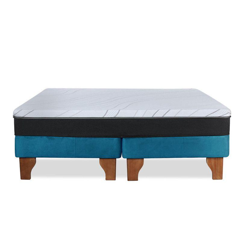 Cama Europea 2 Plazas Zen Pro 150x200 Cm Tela Azul Petroleo-2