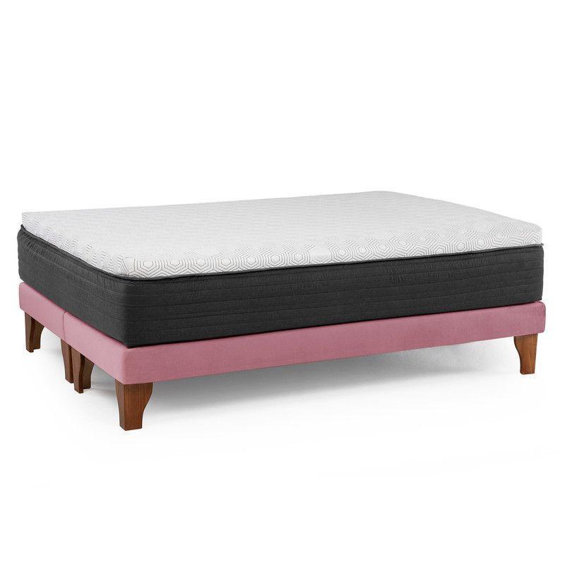 Cama Europea New Top Colchon Resortes 23 Cm 2 Plazas Base Dividida Tela Velvet Palo Rosa-2