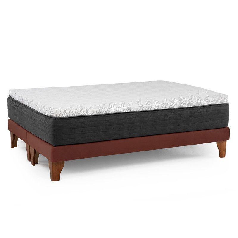Cama Europea New Top Colchon Resortes 23 Cm 2 Plazas Tela Velvet Chocolate + Maderas Atlas-2