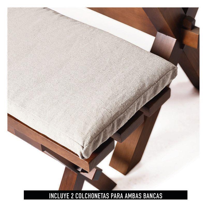 Juego De Comedor Sevilla 2 Sillas Granada + 2 Bancas Tela Lino Blanco-5