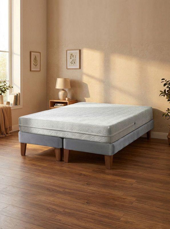 Cama Europea Zen Best 2 Plazas 190 Cm Colchon Espuma Con Funda Velvet-0