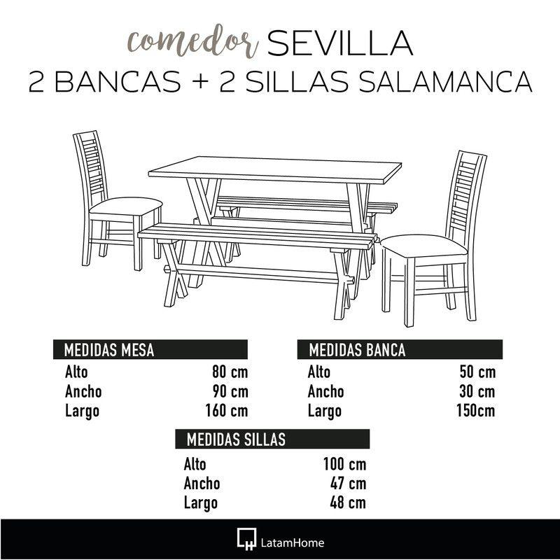 Juego De Comedor Sevilla 2 Sillas Salamanca + 2 Bancas Tela Lino Gris Claro-2