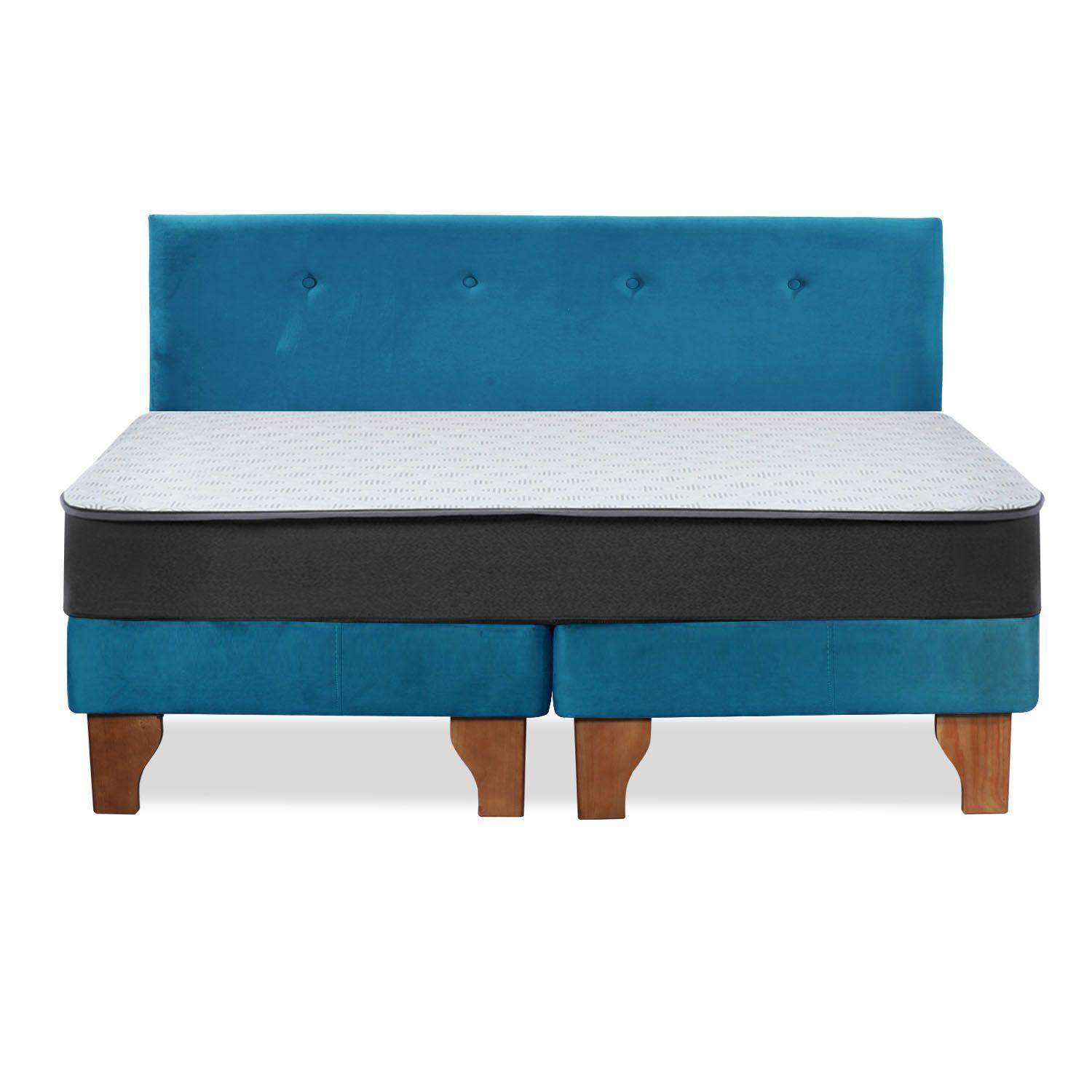 Cama Europea Zen Roller Colchon Comprimido 2 Plazas Tela Azul-6