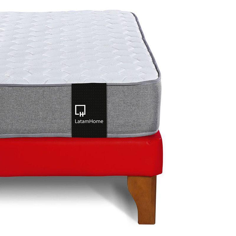 Cama Europea Zen Best Tela Pu Rojo 2 Plazas + Respaldo-4