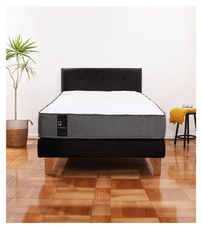 Cama Europea Zen Best 1.5 Plaza Tela Velvet Negro + Respaldo-0