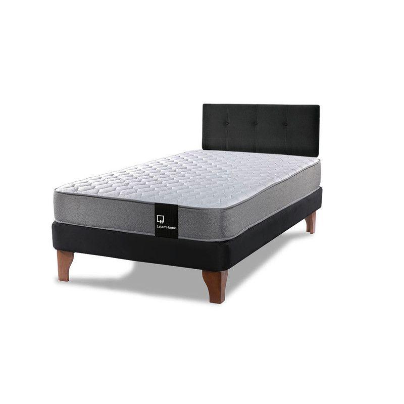 Cama Europea Zen Best 1.5 Plaza Tela Velvet Negro + Respaldo-1