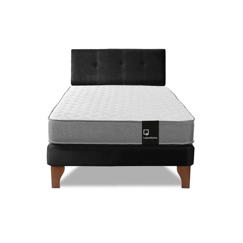 Cama Europea Zen Best 1.5 Plaza Tela Velvet Negro + Respaldo-3