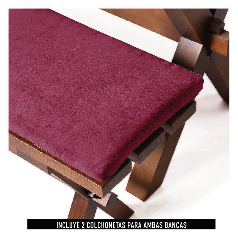 Juego De Comedor Sevilla 2 Sillas Segovia + 2 Bancas Tela Velvet Burdeo-5