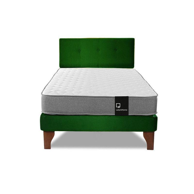 Cama Europea Zen Best 1.5 Plaza Tela Velvet Verde + Respaldo-3
