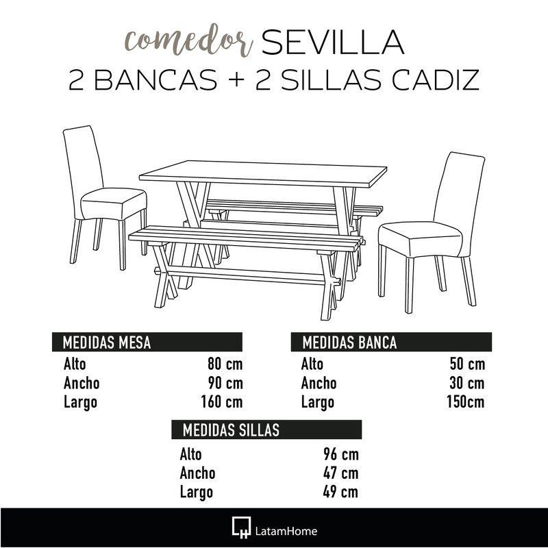 Juego De Comedor Sevilla 2 Sillas Cadiz + 2 Bancas Cuero Kentucky Café Moro-2