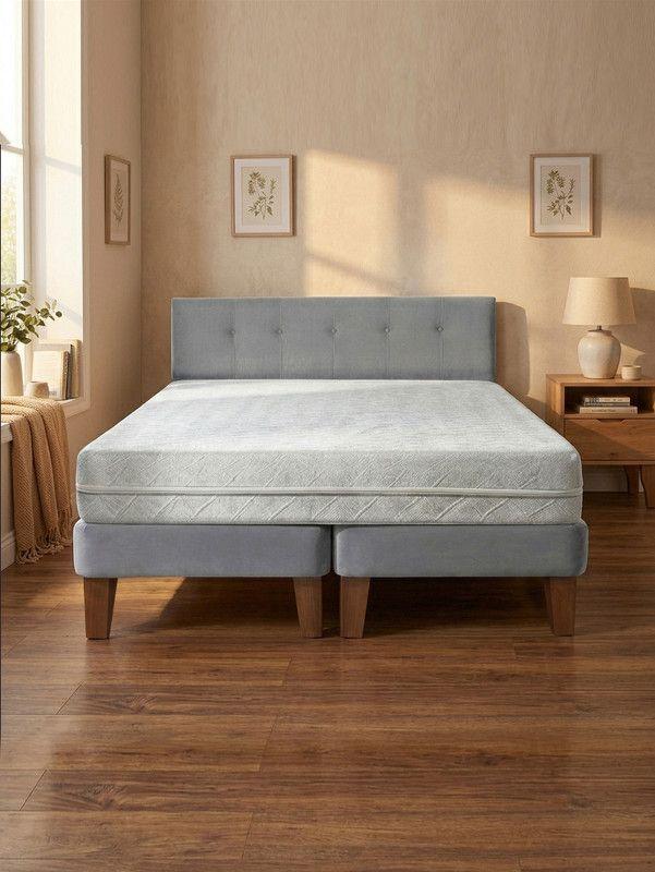 Cama Europea Zen Best 2 Plazas 190 Cm Colchon Espuma Con Funda Velvet+ Respaldo-1