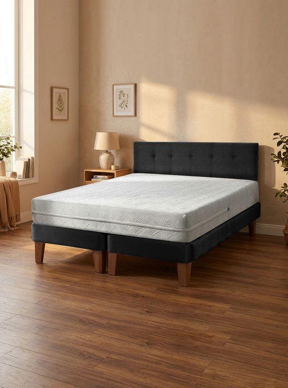 Cama Europea Zen Best 2 Plazas 190 Cm Colchon Espuma Con Funda Velvet+ Respaldo-0
