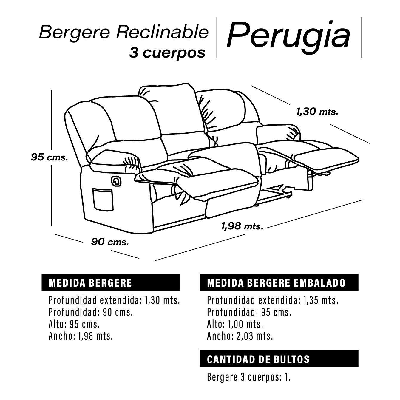 Bergere Perugia Reclinable 3 Cuerpos Tela Velvet-4