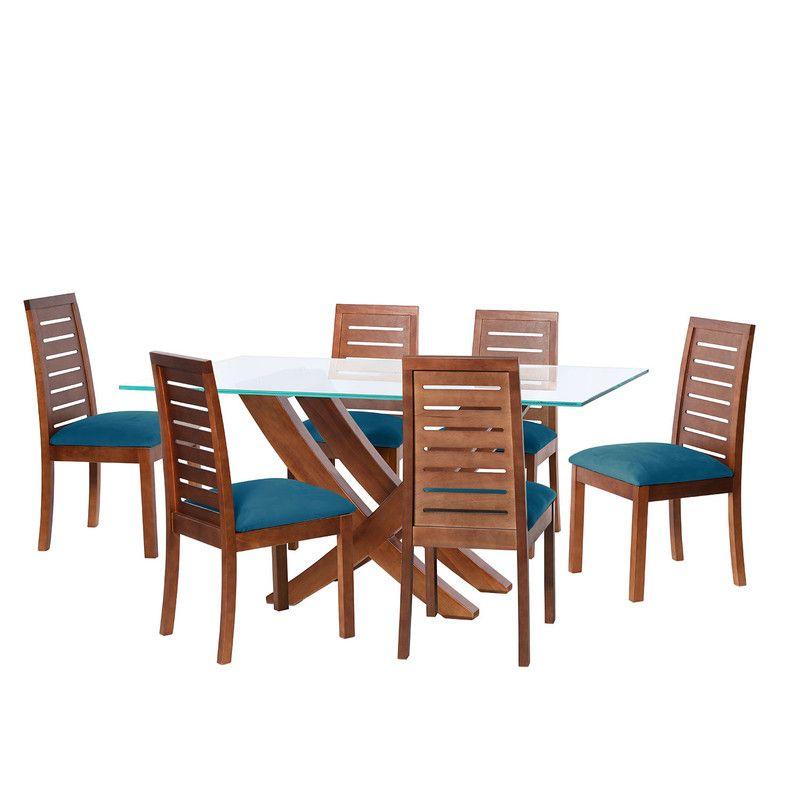 Juego De Comedor Alicante 6 Sillas Tenerife Tela Velvet Azul Petroleo-0