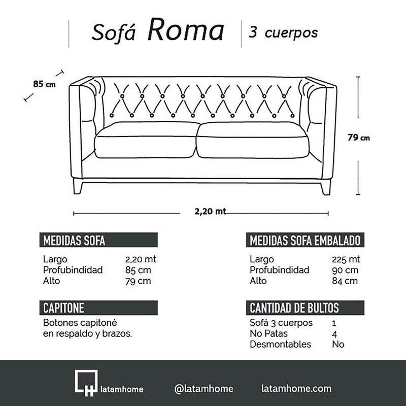 Sofa Roma 3 Cuerpos Capitoné Cuero Colorado Beige-3