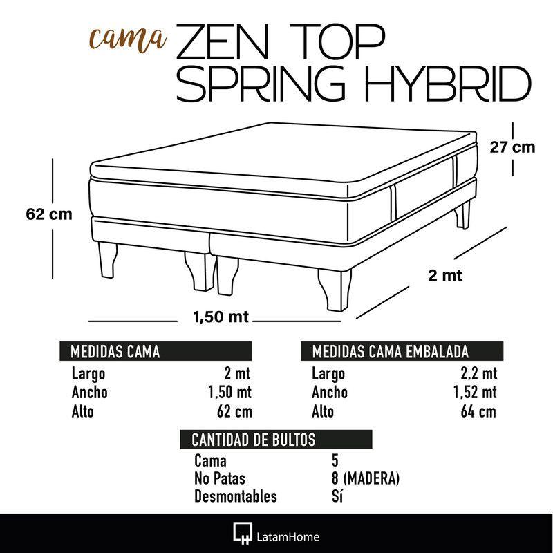 CAMA ZEN TOP SPRING  HYBRID TELA PISTACHO 2PZA-3