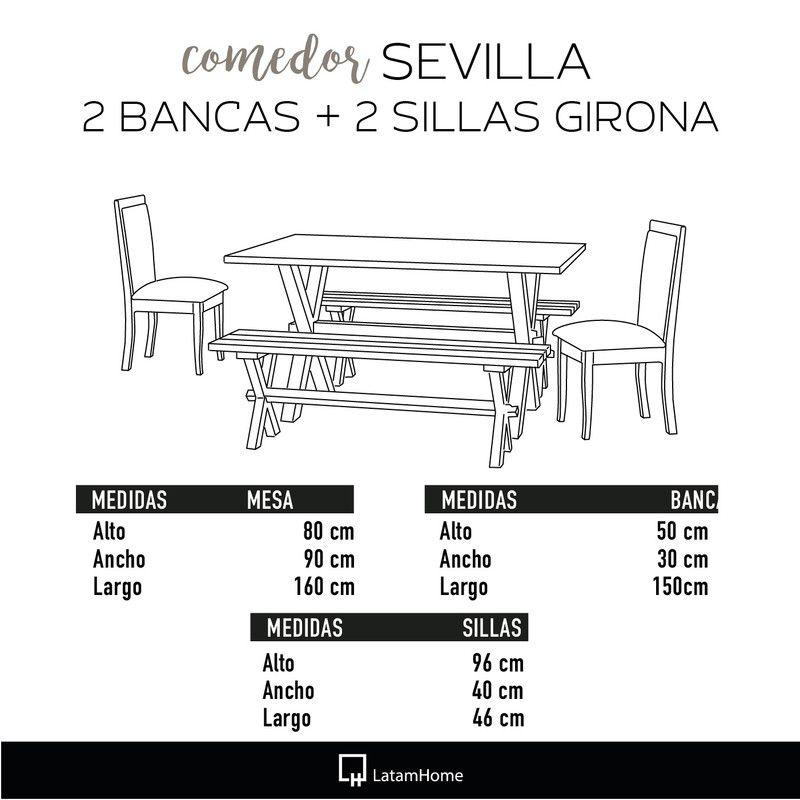 Juego De Comedor Sevilla 2 Sillas Girona + 2 Bancas Cuero Kentucky Café Moro-2