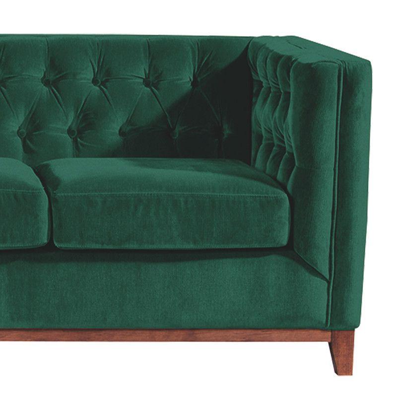 Sofá Roma 3 Cuerpos Capitoné Tela Velvet Verde-4