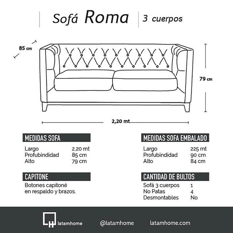 Sofá Roma 3 Cuerpos Capitoné Tela Velvet-3