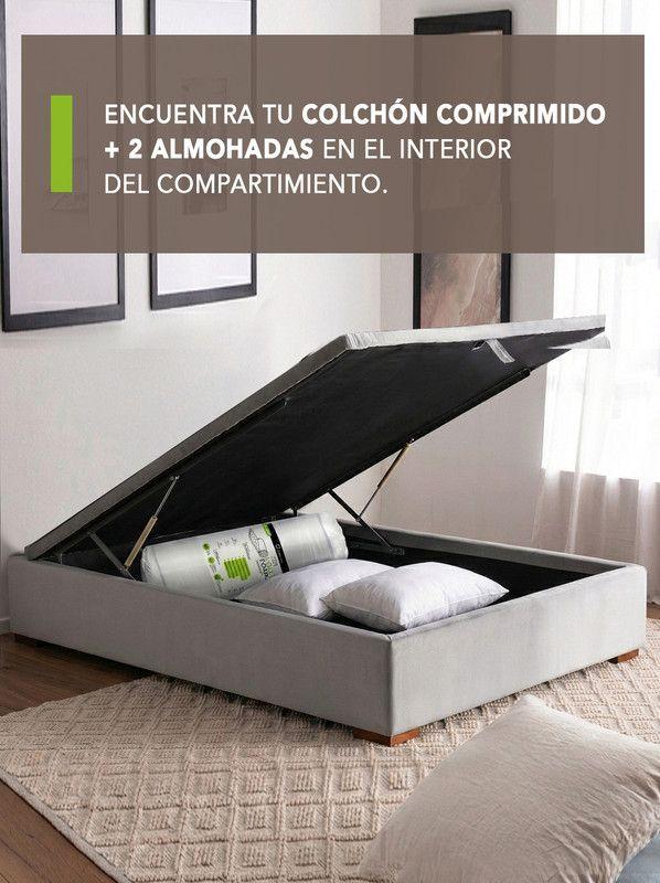 Cama Funcional Baul Full 1.35 Mt Colchon Comprimido New Top + 2 Almohadas Tela-1
