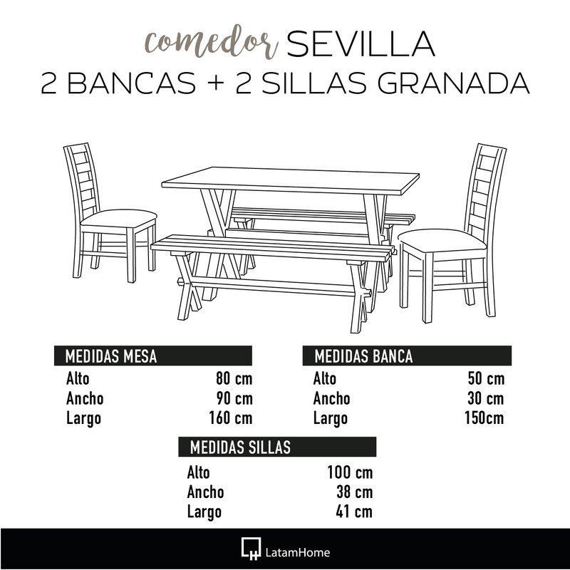Juego De Comedor Sevilla 2 Sillas Granada + 2 Bancas Tela Velvet Chocolate-2
