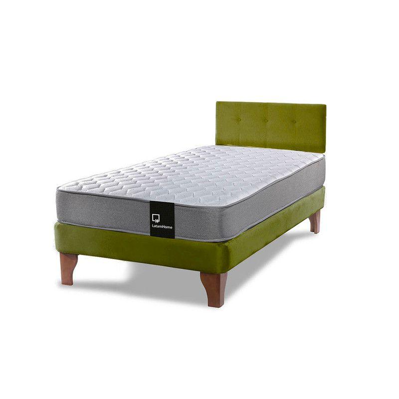 Cama Europea Zen Best 1.5 Plaza Colchon Resortes Base Dividida + Respaldo Tela Pistacho-1