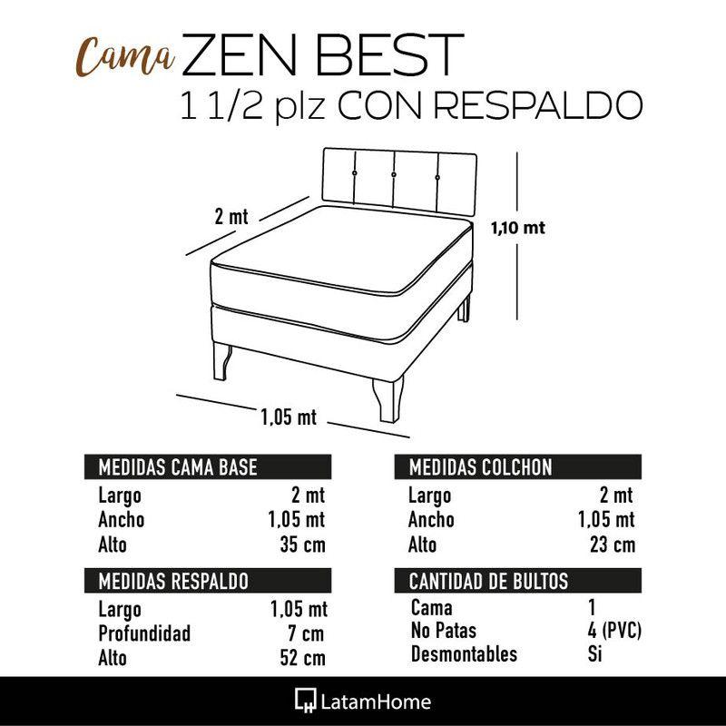 Cama Europea Zen Best 1.5 Plaza Colchon Resortes Base Dividida + Respaldo Tela Pistacho-2
