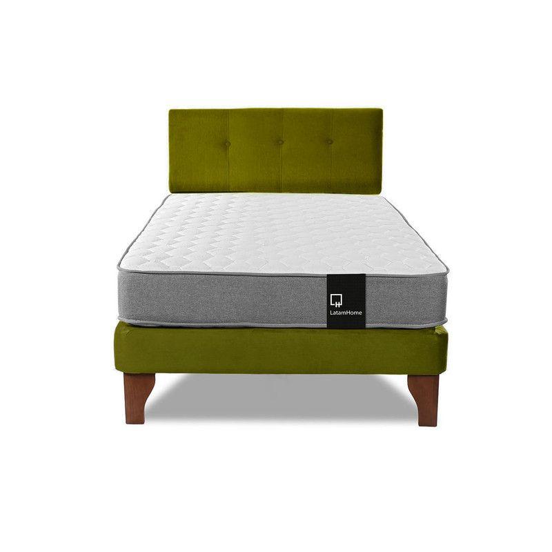 Cama Europea Zen Best 1.5 Plaza Colchon Resortes Base Dividida + Respaldo Tela Pistacho-3
