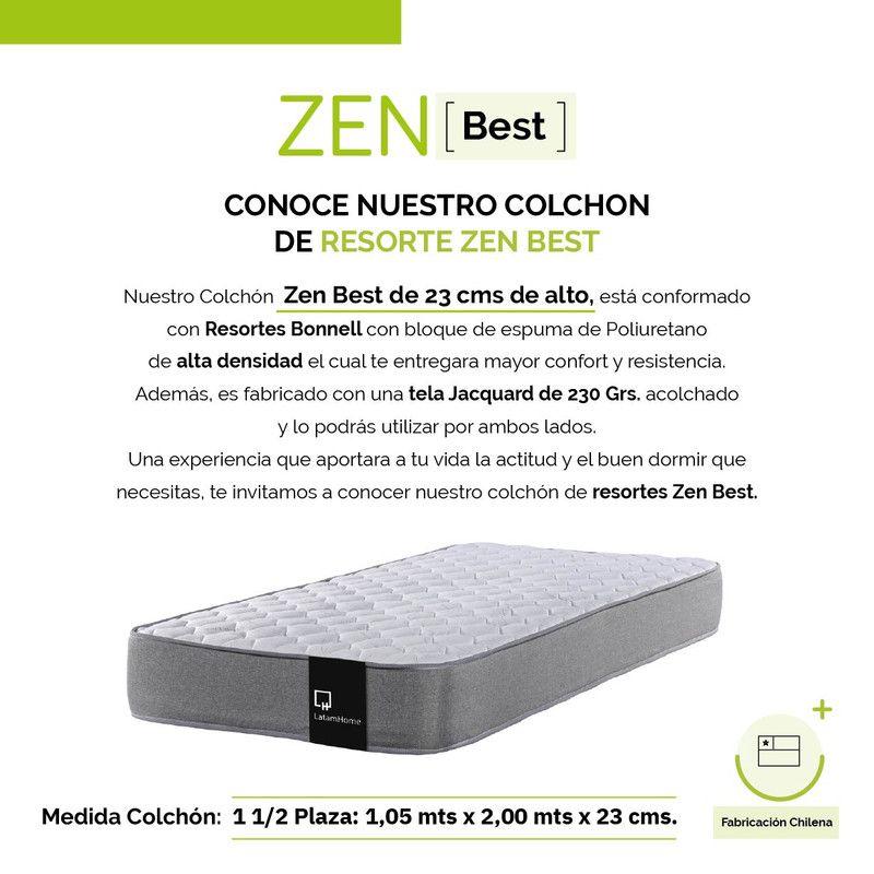 Cama Europea Zen Best 1.5 Plaza Colchon Resortes Base Dividida + Respaldo Tela Pistacho-4