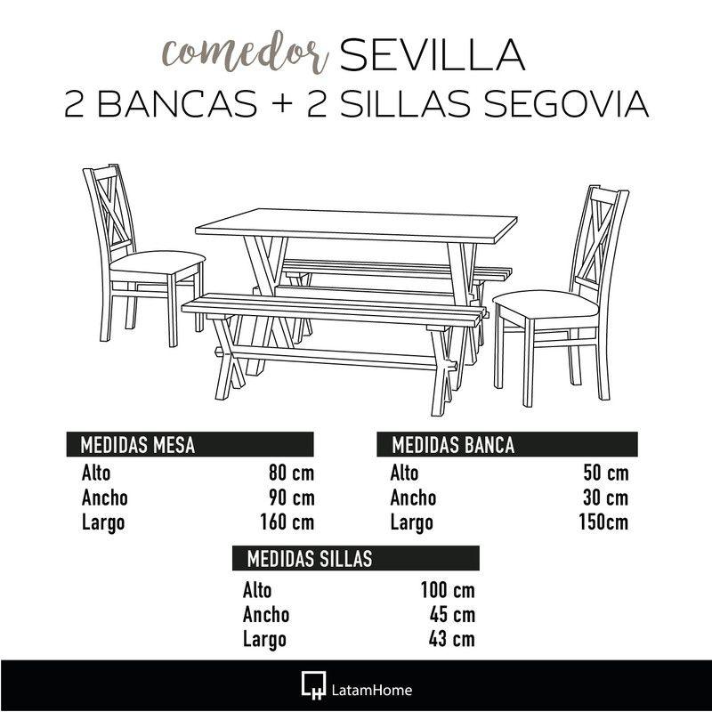 Juego De Comedor Sevilla 2 Sillas Segovia + 2 Bancas Pu Negro-2