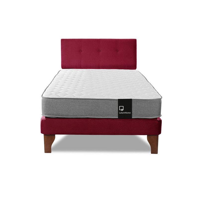 Cama Europea Zen Best 1.5 Plaza Tela Velvet Burdeo + Respaldo-3