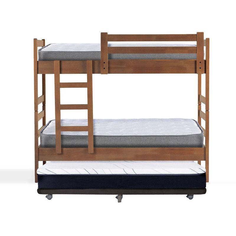 Camarote Triple Zen Negro + Colchones Best 1 Pza Desmontable Madera-1