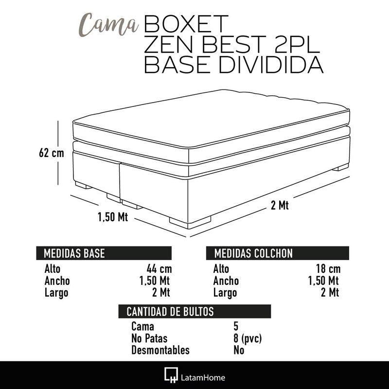 Cama Boxet Zen Best 2 Plazas Base Dividida Tela Gris-2
