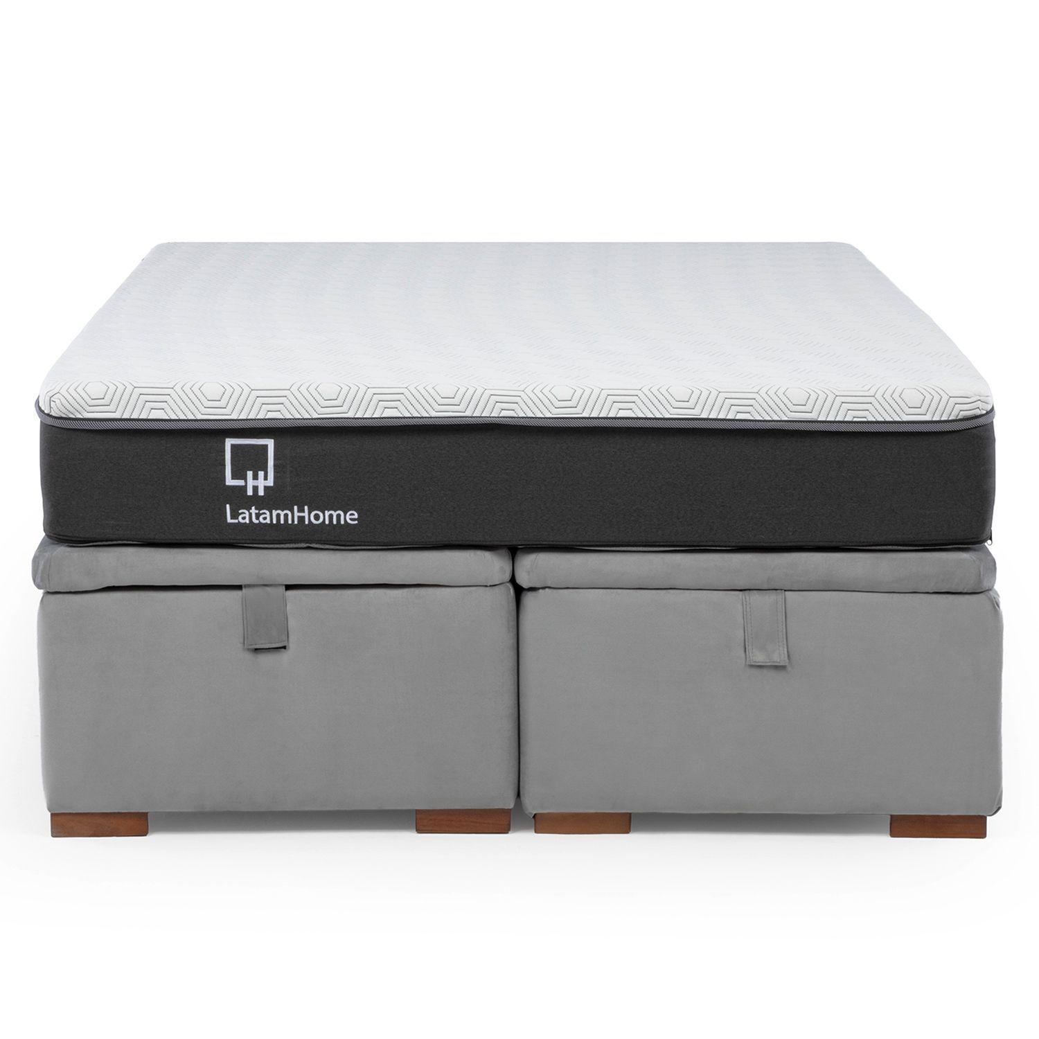 Cama Funcional Boxet 2 Plazas Base Dividida Colchon Resortes New Top Funda Lavable Gris-3