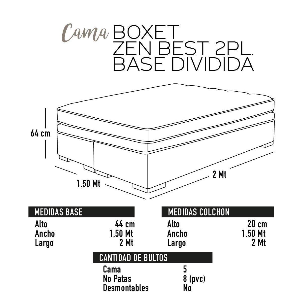 Cama Funcional Boxet 2 Plazas Base Dividida Colchon Resortes New Top Funda Lavable Gris-6