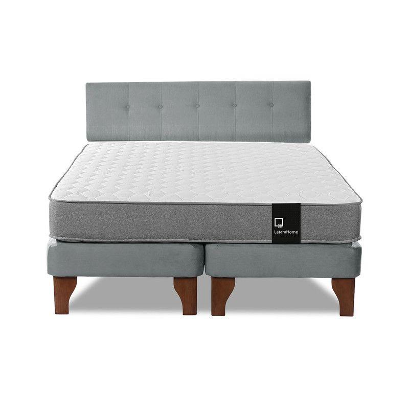Cama Europea Zen Best Tela Velvet Gris 2 Plazas + Respaldo-4