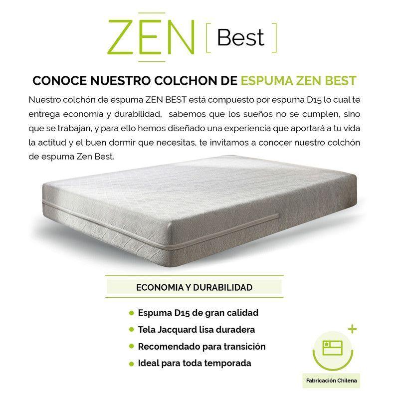 Cama Europea  Zen Best 1 Plaza 190 cm Colchon Espuma Con Funda Velvet-2