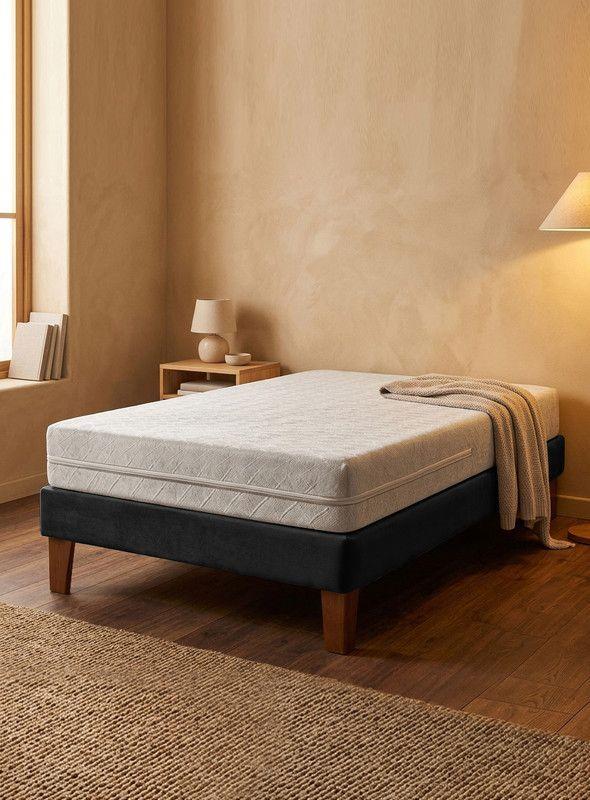 Cama Europea  Zen Best 1 Plaza 190 cm Colchon Espuma Con Funda Velvet-0