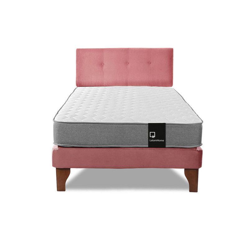 Cama Europea Zen Best 1.5 Plaza Tela Velvet Palo Rosa + Respaldo-3
