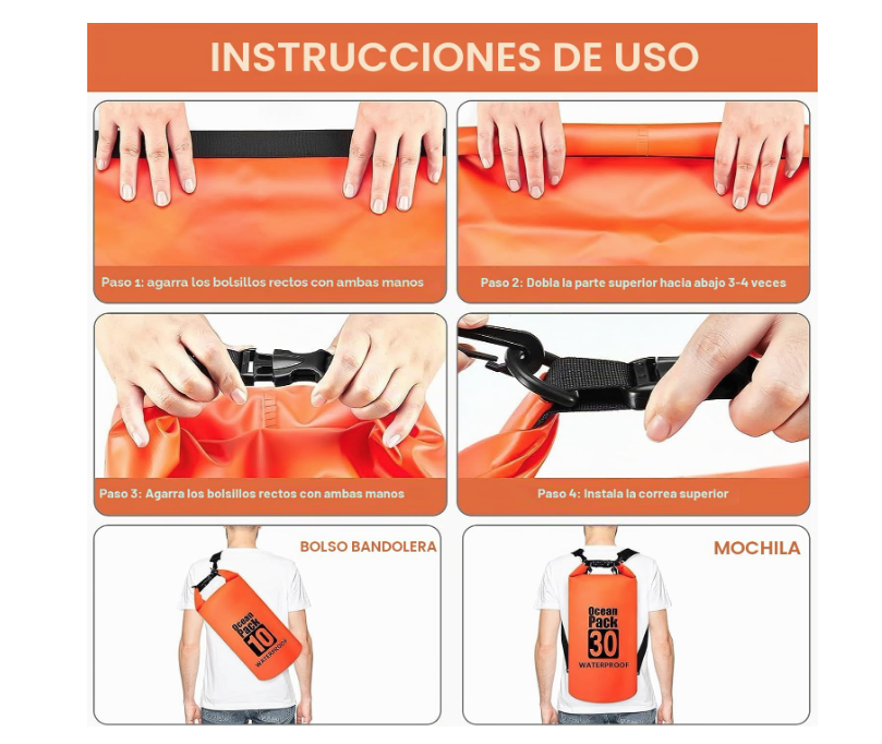 Bolsa Seca Flotante Impermeable Para Kayak Snowboard Pesca Naranjo-6