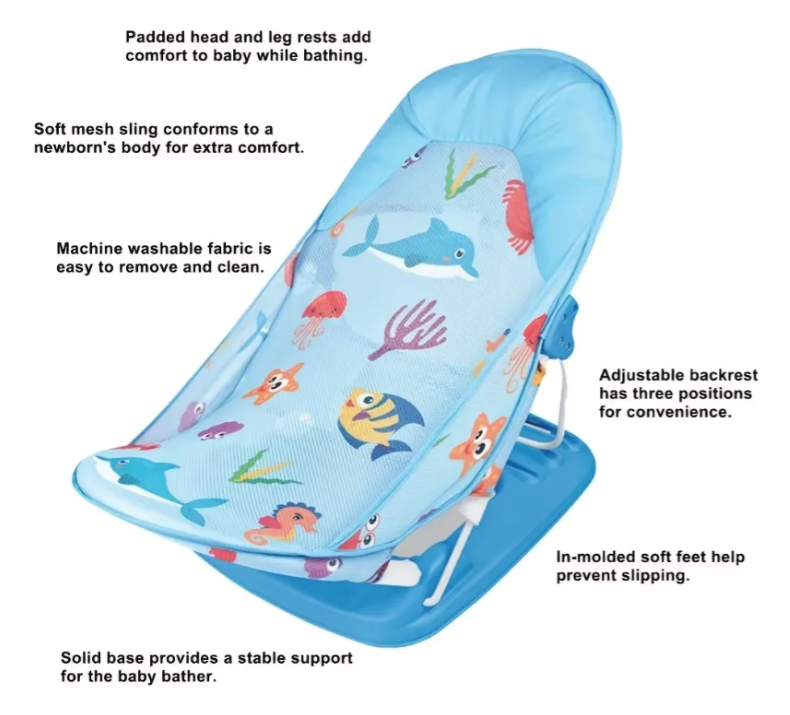 Silla Asiento De Ba o Bebe Plegable Reclinable Con Almohada-3