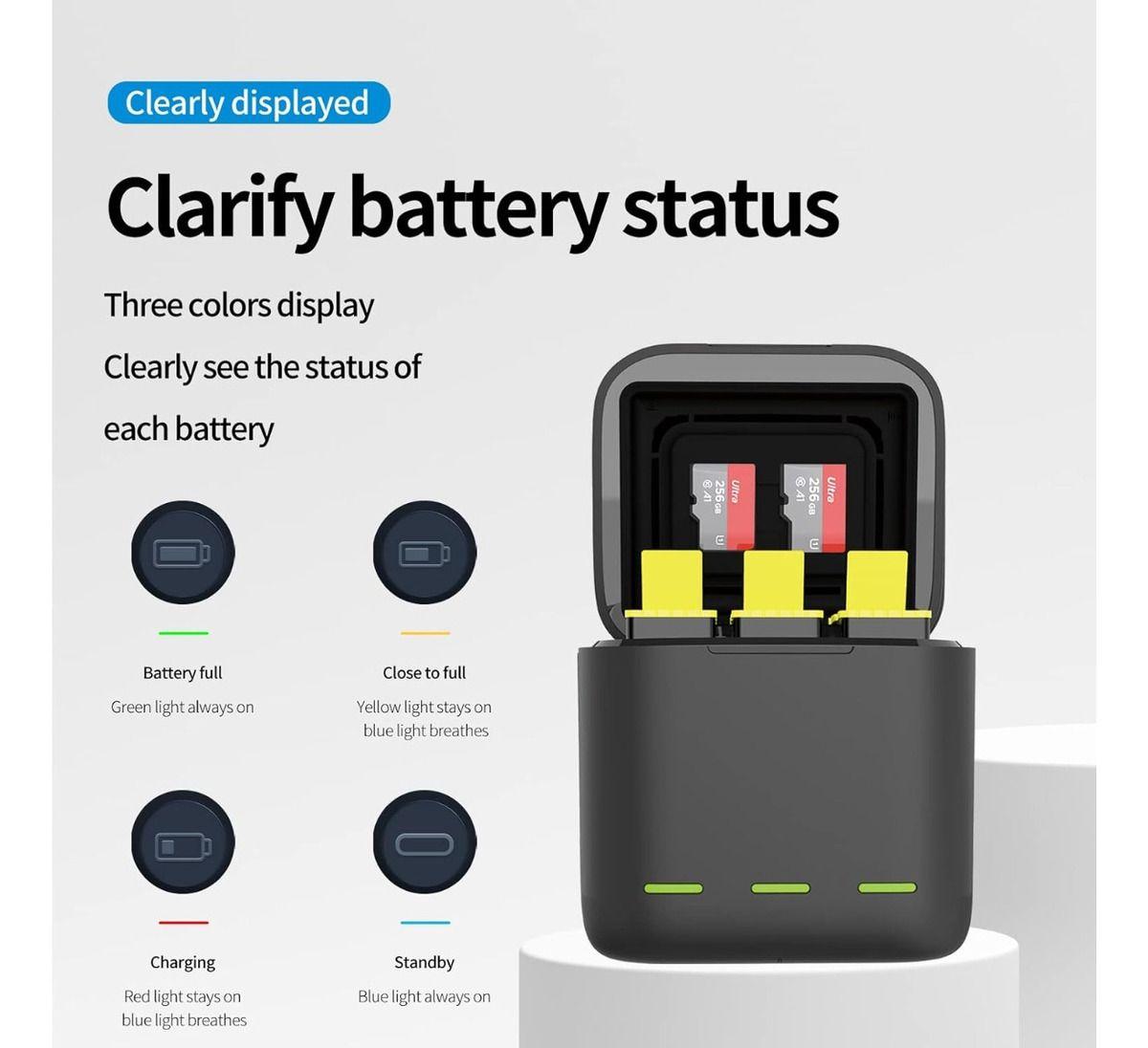 Cargador Triple + 2 Baterías Para Gopro  12/ 11/10/9 Telesin-3