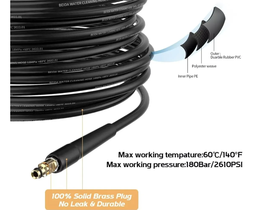 Manguera Repuesto Hidro Para Karcher K2 K3 K4 K5 K6 K7 10mt Negro-3