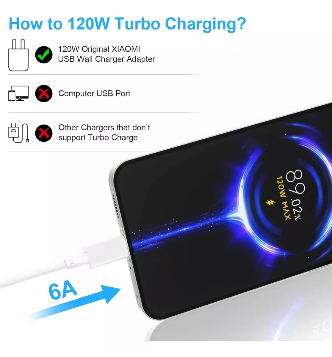 Cable Carga Rapida Usb (6a) Turbo Para Xiaomi Mi 11t, Mi 10t-2