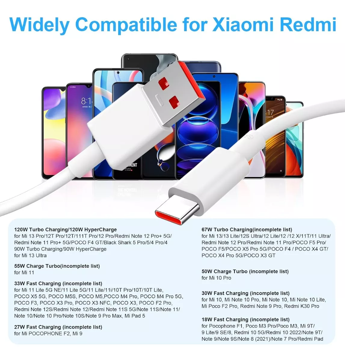 Cable Carga Rapida Usb (6a) Turbo Para Xiaomi Mi 11t, Mi 10t-4