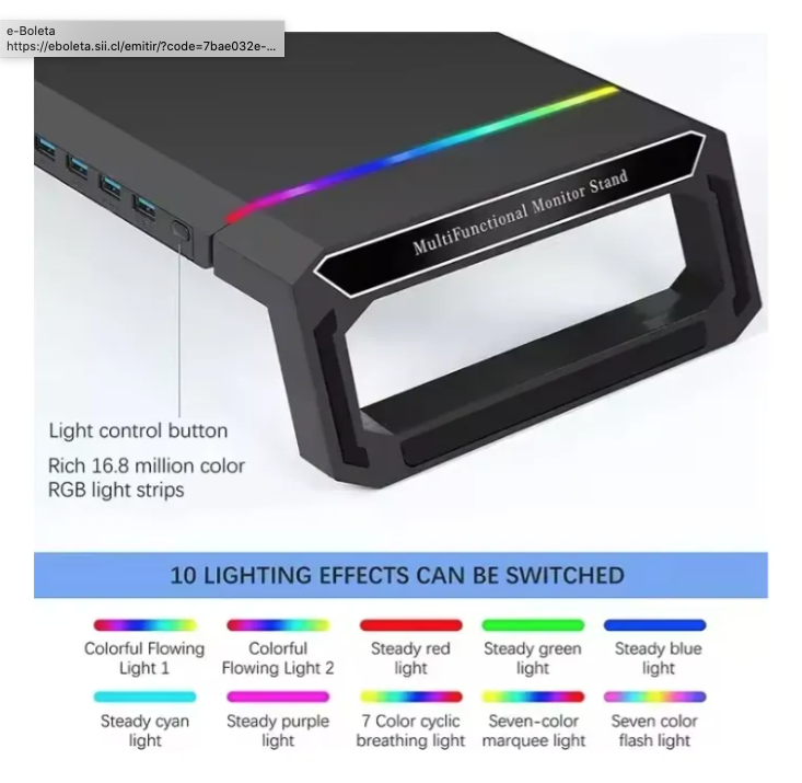 Soporte Monitor Base Organizador Rgb Escritorio 4 Usb 3 0 Negro-7
