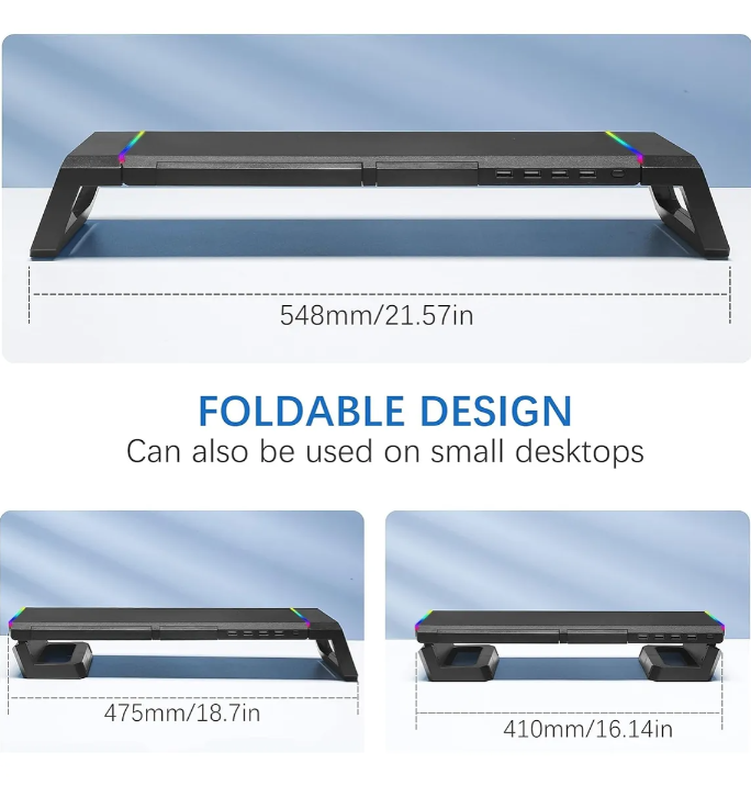 Soporte Monitor Base Organizador Rgb Escritorio 4 Usb 3 0 Negro-8