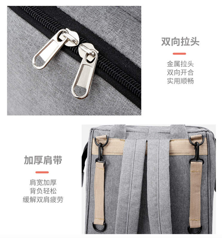 Mochila Maternal Cuna Plegable Bolso Pa alera Mudador Gris-8